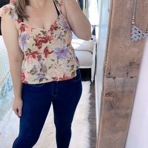 BOG collective floral smocked top size large new with tags